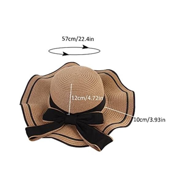 Women\'s Wide Brim Straw Hat Sun Protection Hat Floppy Hat with Bowknot